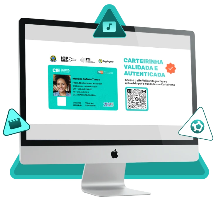 Tela de computador exibindo a versão da carteirinha digital de estudante validada pelo governo.